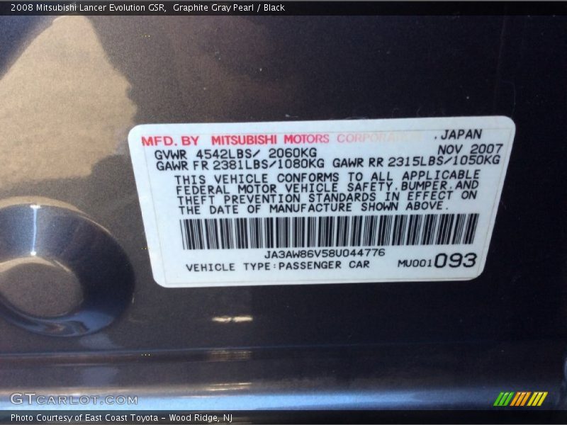 Graphite Gray Pearl / Black 2008 Mitsubishi Lancer Evolution GSR