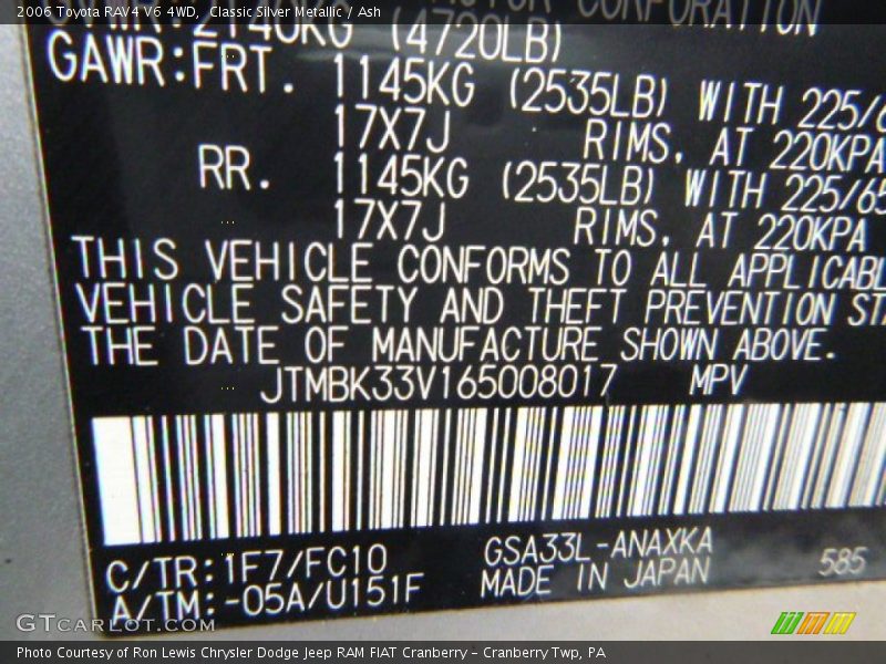 Classic Silver Metallic / Ash 2006 Toyota RAV4 V6 4WD