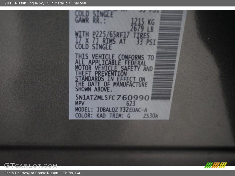 2015 Rogue SV Gun Metallic Color Code KAD
