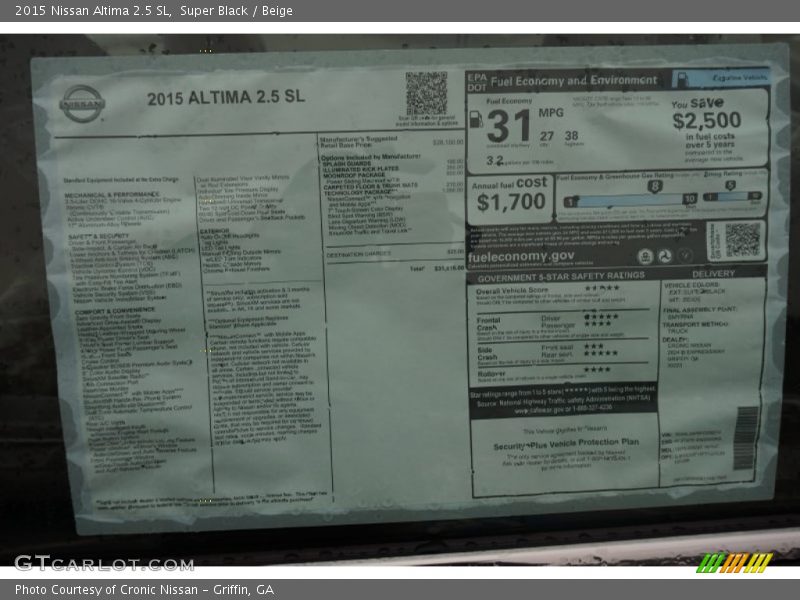 Super Black / Beige 2015 Nissan Altima 2.5 SL