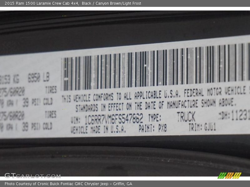 2015 1500 Laramie Crew Cab 4x4 Black Color Code PX8