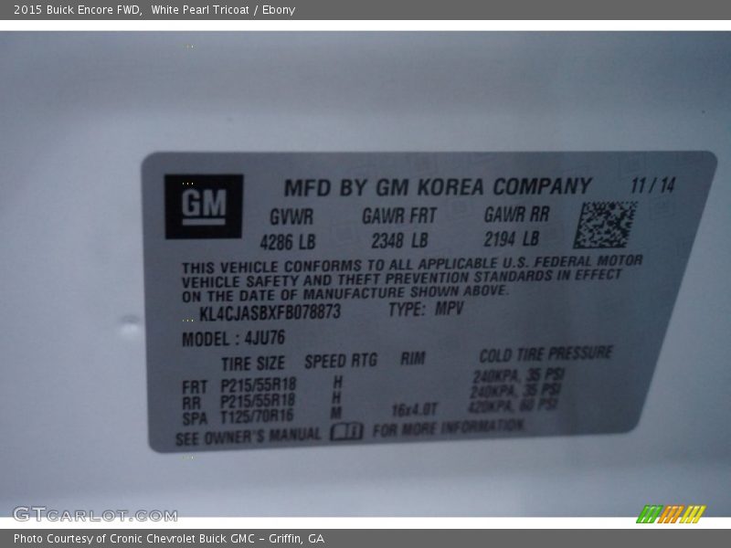 White Pearl Tricoat / Ebony 2015 Buick Encore FWD