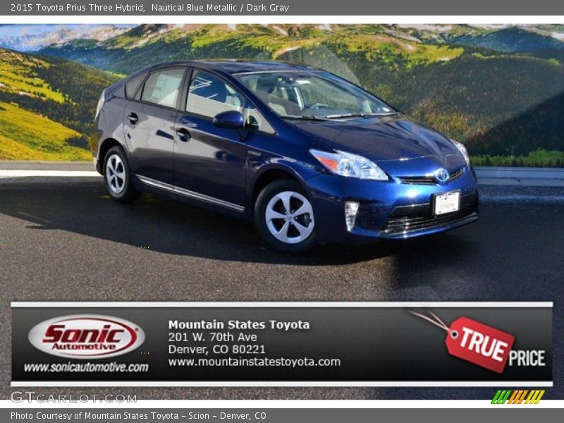 Nautical Blue Metallic / Dark Gray 2015 Toyota Prius Three Hybrid