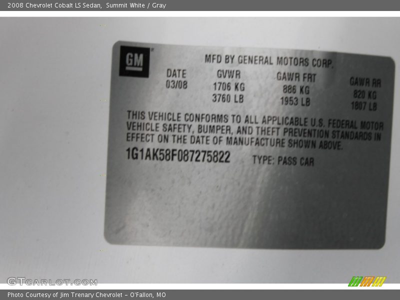 Summit White / Gray 2008 Chevrolet Cobalt LS Sedan