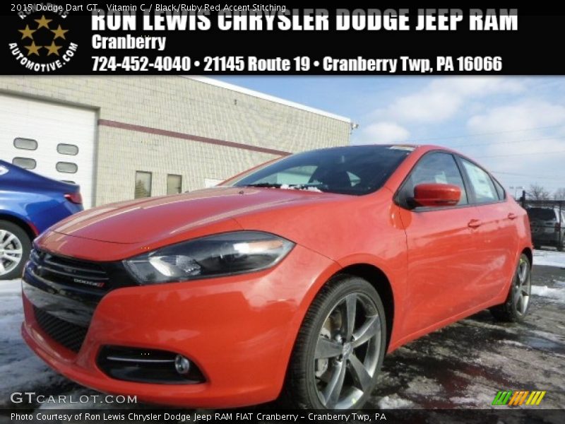 Vitamin C / Black/Ruby Red Accent Stitching 2015 Dodge Dart GT