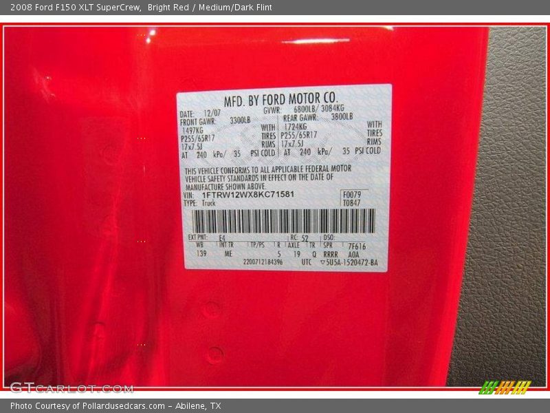 Bright Red / Medium/Dark Flint 2008 Ford F150 XLT SuperCrew