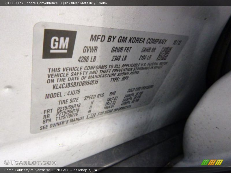 Quicksilver Metallic / Ebony 2013 Buick Encore Convenience