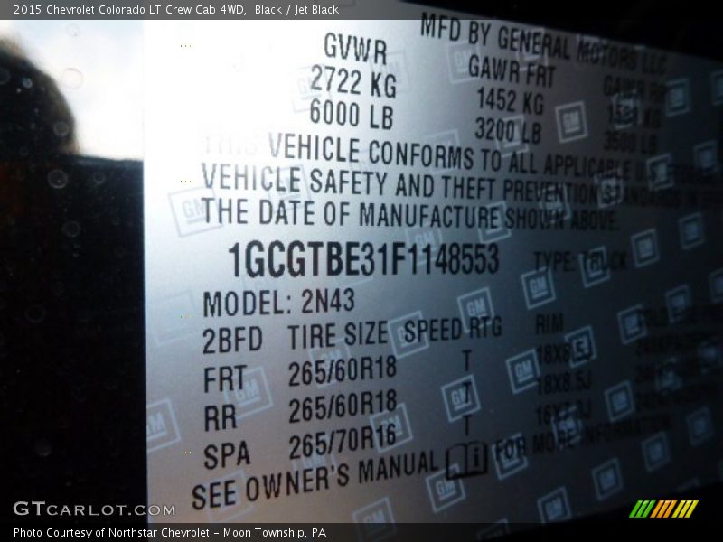 Black / Jet Black 2015 Chevrolet Colorado LT Crew Cab 4WD