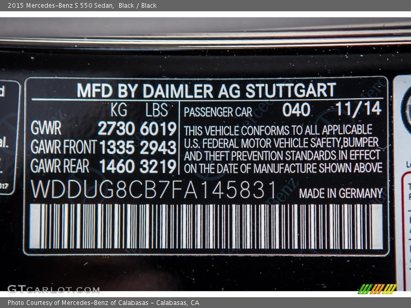 Black / Black 2015 Mercedes-Benz S 550 Sedan