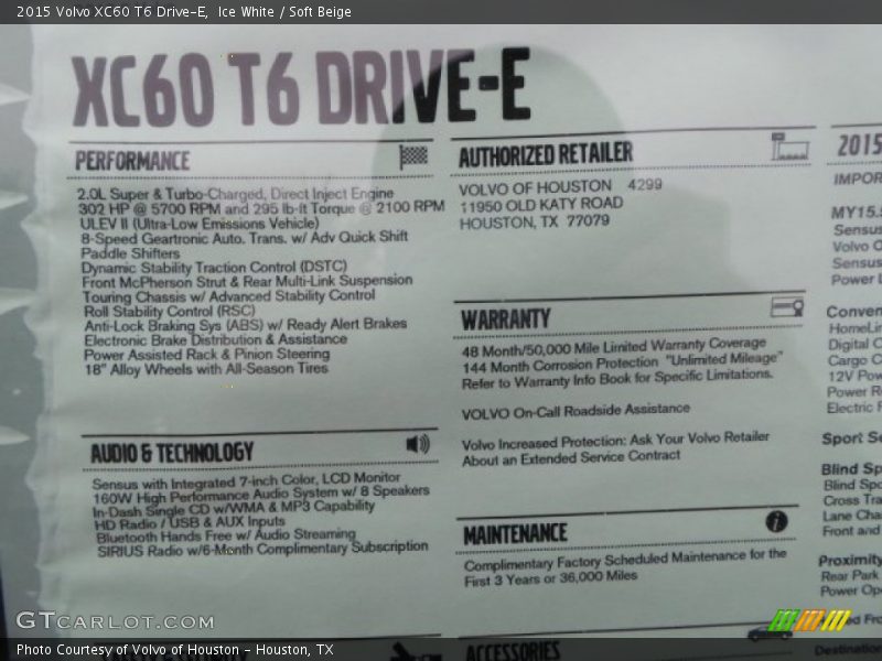  2015 XC60 T6 Drive-E Window Sticker