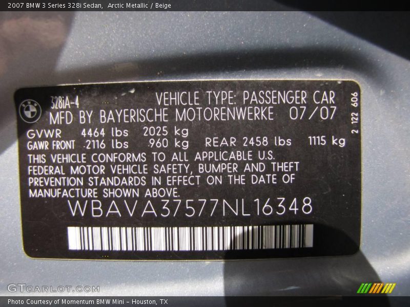 Arctic Metallic / Beige 2007 BMW 3 Series 328i Sedan