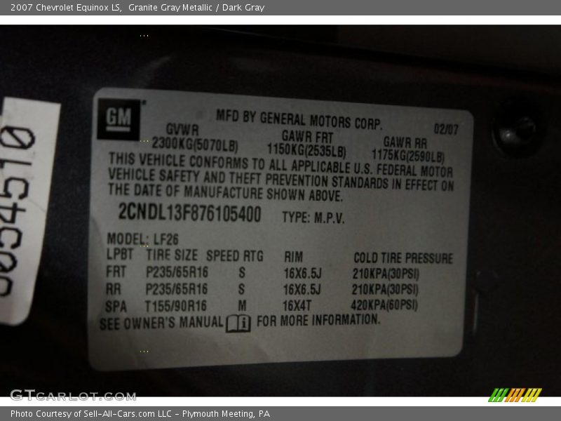 Granite Gray Metallic / Dark Gray 2007 Chevrolet Equinox LS