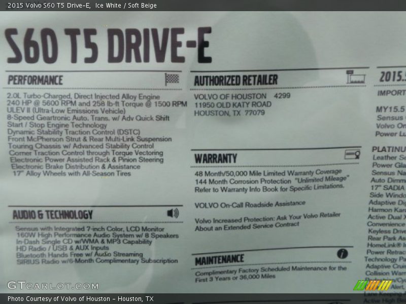 Ice White / Soft Beige 2015 Volvo S60 T5 Drive-E