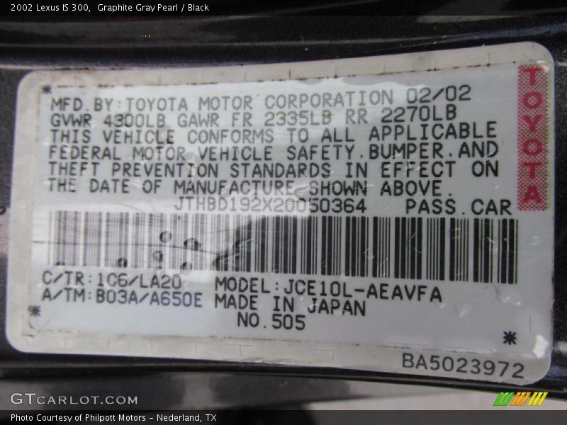Graphite Gray Pearl / Black 2002 Lexus IS 300