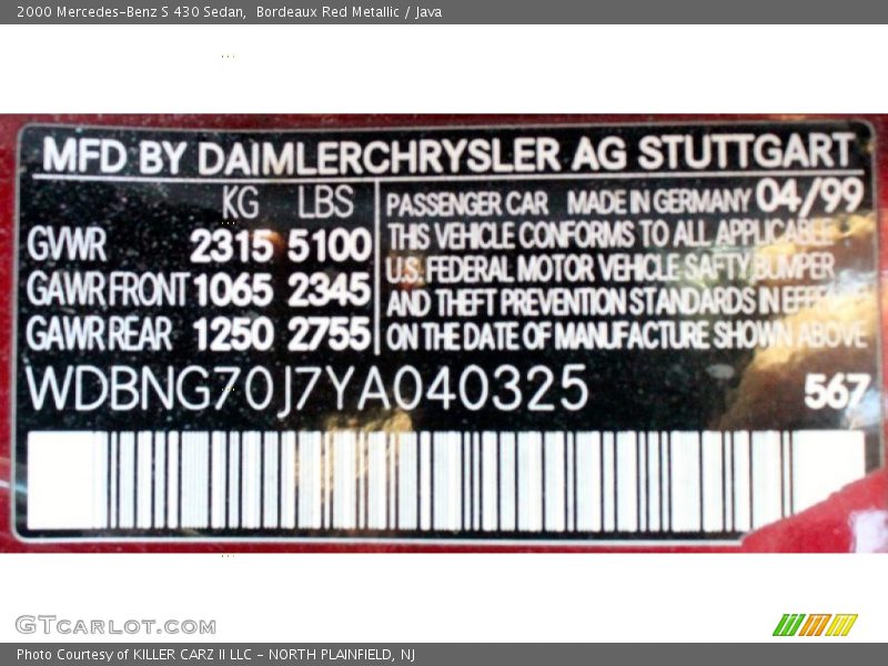 Bordeaux Red Metallic / Java 2000 Mercedes-Benz S 430 Sedan