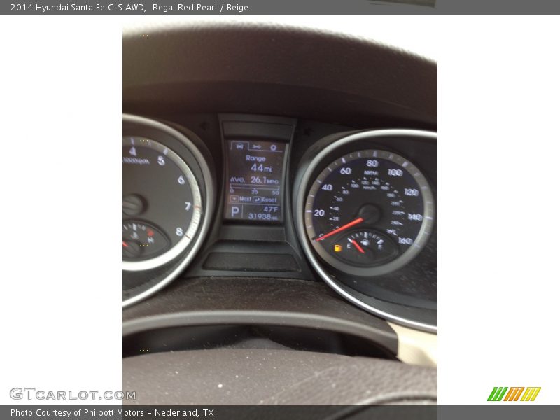 Regal Red Pearl / Beige 2014 Hyundai Santa Fe GLS AWD