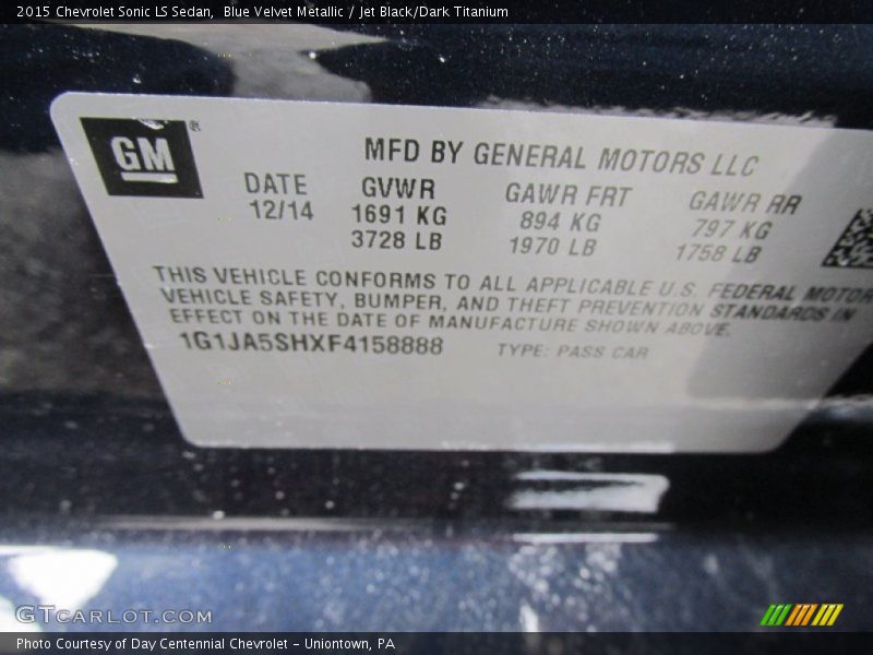Blue Velvet Metallic / Jet Black/Dark Titanium 2015 Chevrolet Sonic LS Sedan