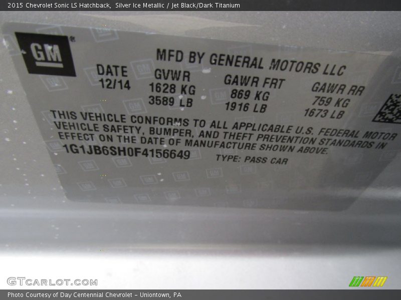 Silver Ice Metallic / Jet Black/Dark Titanium 2015 Chevrolet Sonic LS Hatchback