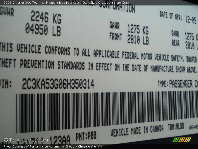 Midnight Blue Pearlcoat / Dark Slate Gray/Light Slate Gray 2006 Chrysler 300 Touring