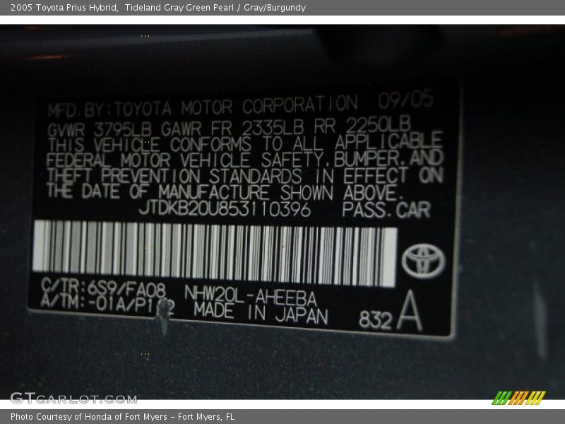 Tideland Gray Green Pearl / Gray/Burgundy 2005 Toyota Prius Hybrid