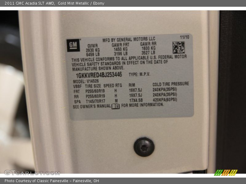 Gold Mist Metallic / Ebony 2011 GMC Acadia SLT AWD