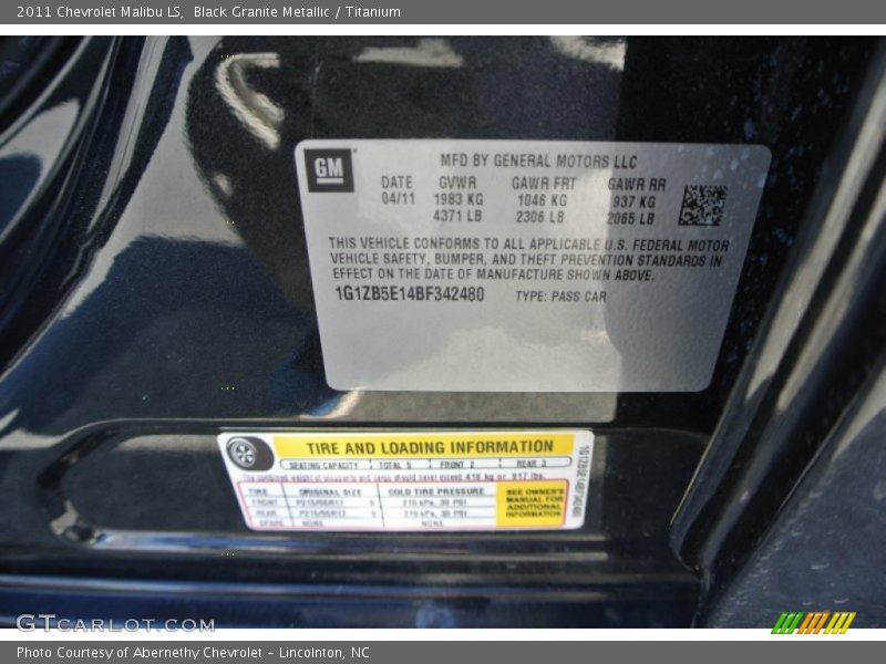 Black Granite Metallic / Titanium 2011 Chevrolet Malibu LS
