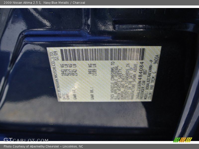 Navy Blue Metallic / Charcoal 2009 Nissan Altima 2.5 S