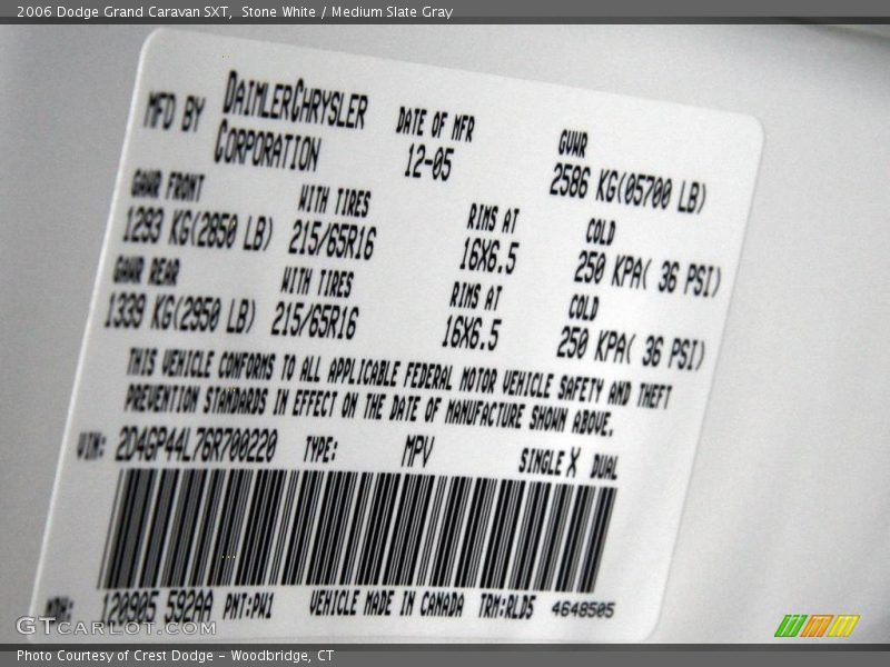 Stone White / Medium Slate Gray 2006 Dodge Grand Caravan SXT