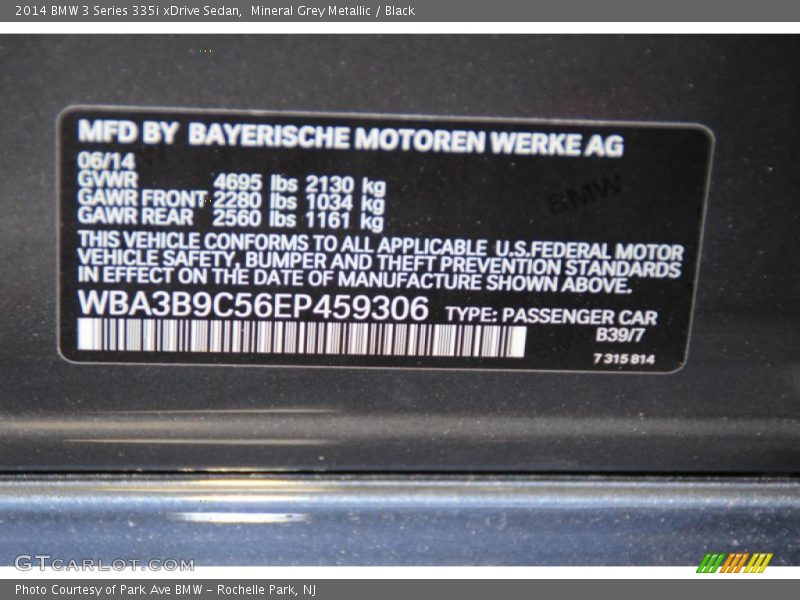2014 3 Series 335i xDrive Sedan Mineral Grey Metallic Color Code B39