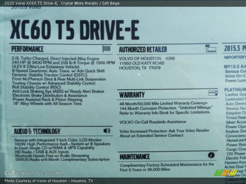 Crystal White Metallic / Soft Beige 2015 Volvo XC60 T5 Drive-E