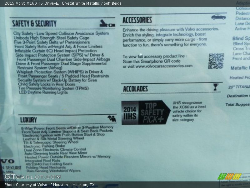 Crystal White Metallic / Soft Beige 2015 Volvo XC60 T5 Drive-E