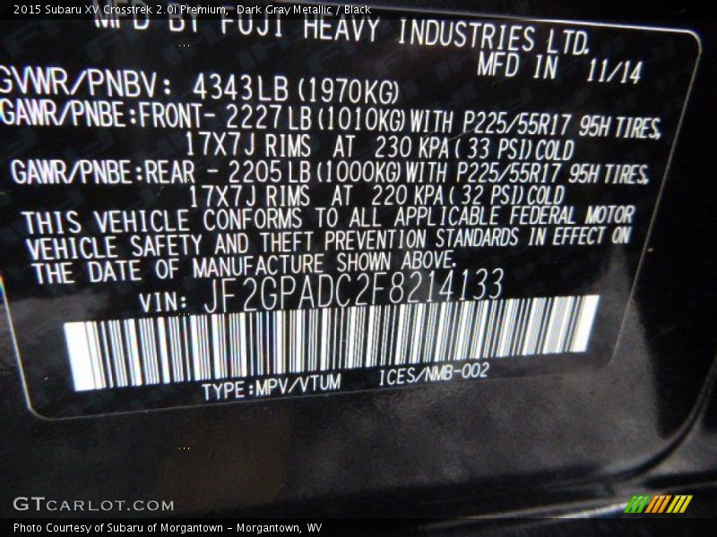 Dark Gray Metallic / Black 2015 Subaru XV Crosstrek 2.0i Premium