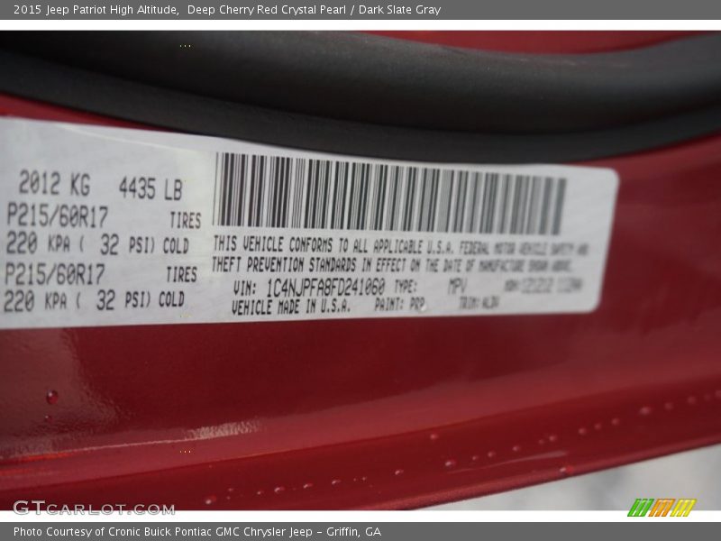 2015 Patriot High Altitude Deep Cherry Red Crystal Pearl Color Code PRP