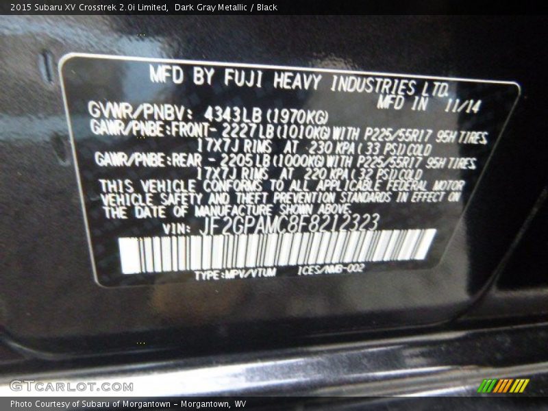 Dark Gray Metallic / Black 2015 Subaru XV Crosstrek 2.0i Limited