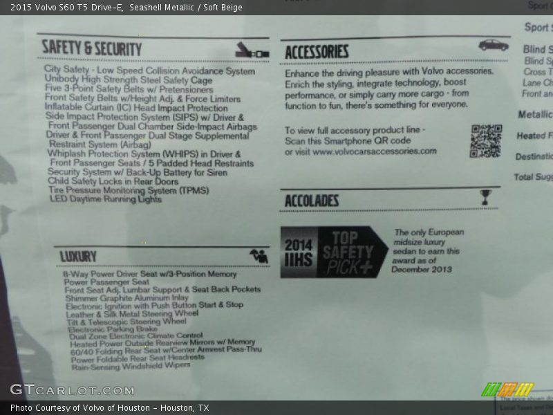 Seashell Metallic / Soft Beige 2015 Volvo S60 T5 Drive-E