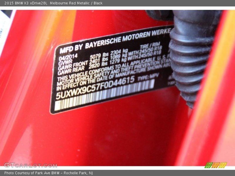 Melbourne Red Metallic / Black 2015 BMW X3 xDrive28i