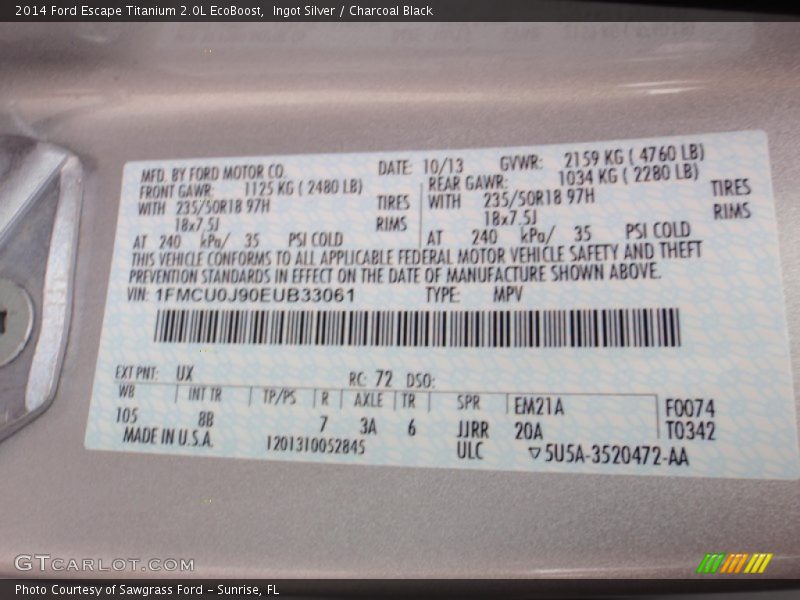 Ingot Silver / Charcoal Black 2014 Ford Escape Titanium 2.0L EcoBoost
