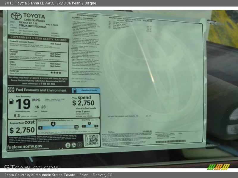 Sky Blue Pearl / Bisque 2015 Toyota Sienna LE AWD
