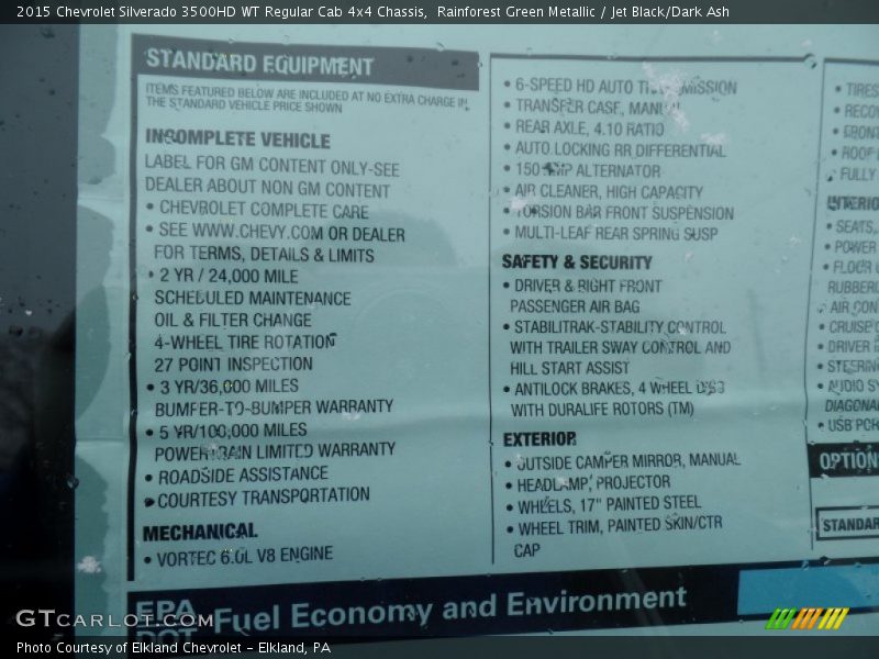  2015 Silverado 3500HD WT Regular Cab 4x4 Chassis Window Sticker