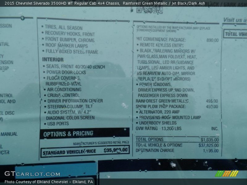  2015 Silverado 3500HD WT Regular Cab 4x4 Chassis Window Sticker