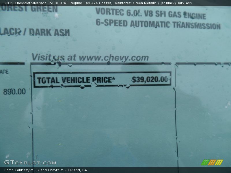  2015 Silverado 3500HD WT Regular Cab 4x4 Chassis Window Sticker