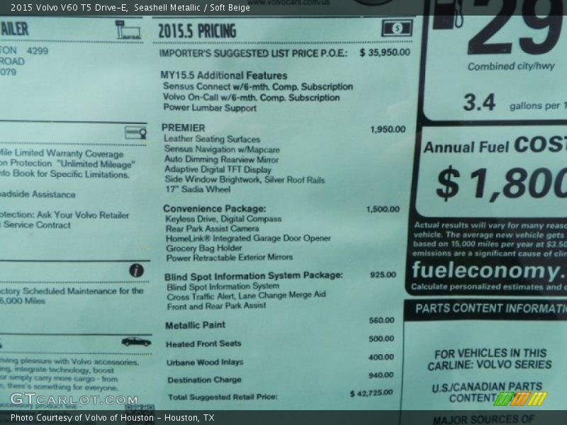 Seashell Metallic / Soft Beige 2015 Volvo V60 T5 Drive-E