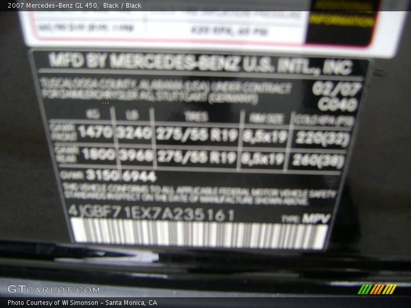 Black / Black 2007 Mercedes-Benz GL 450