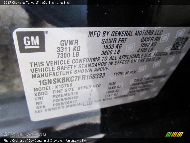 Black / Jet Black 2015 Chevrolet Tahoe LT 4WD