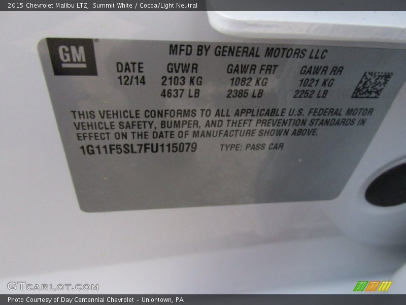 Summit White / Cocoa/Light Neutral 2015 Chevrolet Malibu LTZ