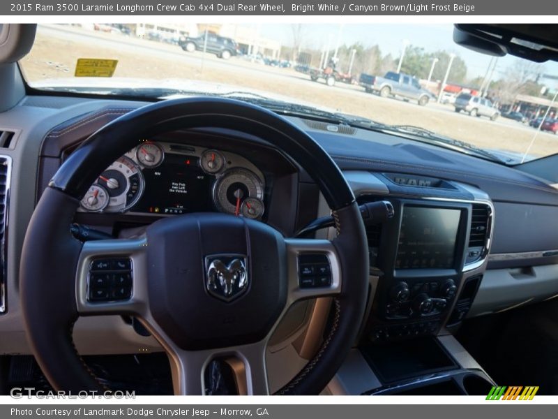 Bright White / Canyon Brown/Light Frost Beige 2015 Ram 3500 Laramie Longhorn Crew Cab 4x4 Dual Rear Wheel