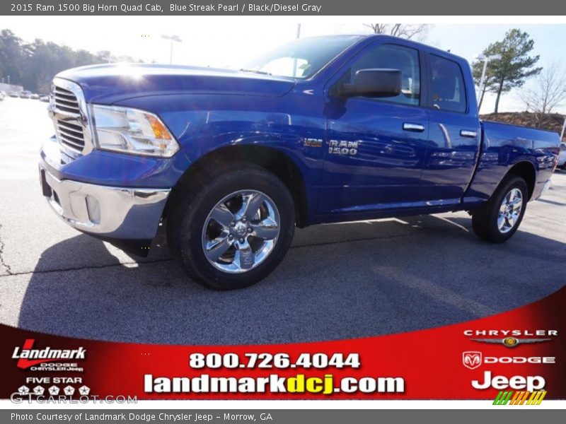 Blue Streak Pearl / Black/Diesel Gray 2015 Ram 1500 Big Horn Quad Cab