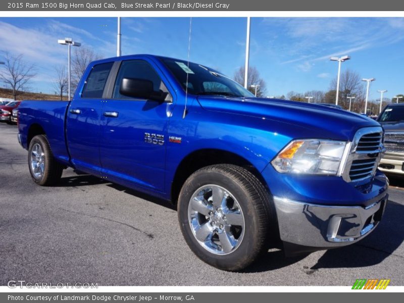 Blue Streak Pearl / Black/Diesel Gray 2015 Ram 1500 Big Horn Quad Cab