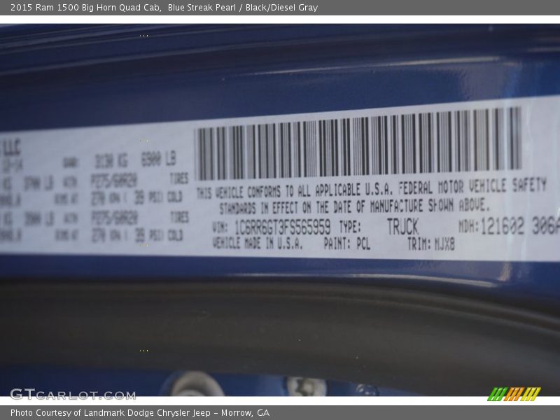 Blue Streak Pearl / Black/Diesel Gray 2015 Ram 1500 Big Horn Quad Cab