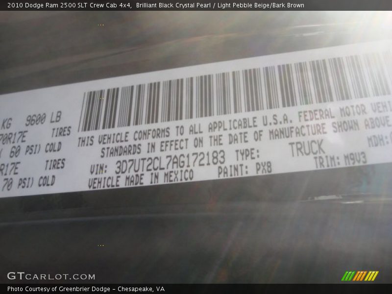 Brilliant Black Crystal Pearl / Light Pebble Beige/Bark Brown 2010 Dodge Ram 2500 SLT Crew Cab 4x4